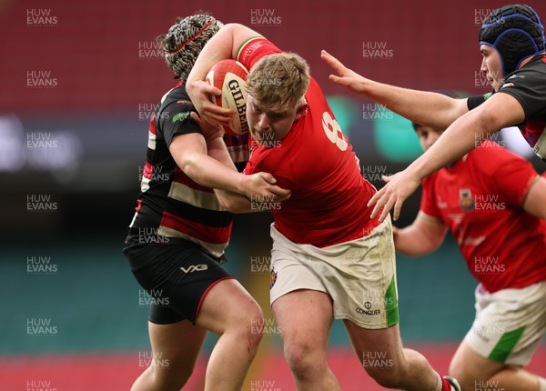 170426 - Amman United v Pontypool United, Road to Principality Finals, Boys U18 Cup Final - Hefin Davies of Amman United is tackled short of the line
