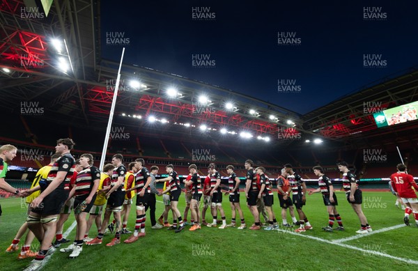 170426 - Amman United v Pontypool United, Road to Principality Finals, Boys U18 Cup Final - Players congratulate each other at the end of the match