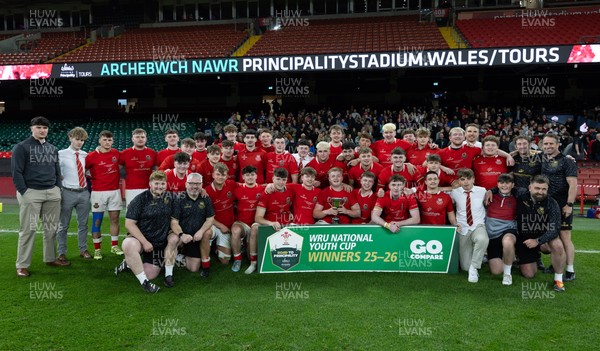 170426 - Amman United v Pontypool United, Road to Principality Finals, Boys U18 Cup Final - Amman United celebrate the win after being presented with the trophy