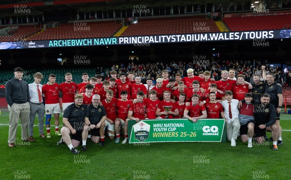 170426 - Amman United v Pontypool United, Road to Principality Finals, Boys U18 Cup Final - Amman United celebrate the win after being presented with the trophy