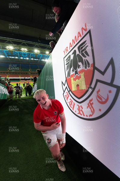 170426 - Amman United v Pontypool United, Road to Principality Finals, Boys U18 Cup Final - Player of the Match Cole Lacey of Amman United celebrates the win