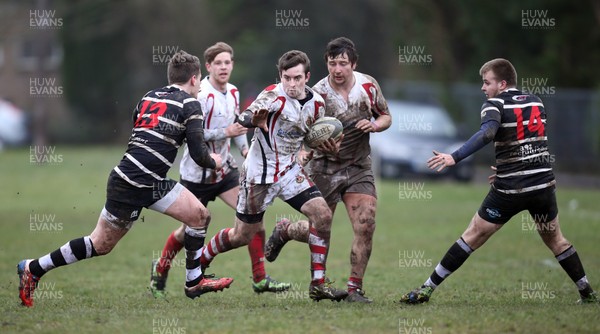 280315 - Amman United RFC v Felinfoel, SWALEC League 1 West - Amman United's Rhys Williams looks for a way though the Felinfoel defence