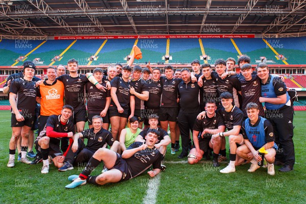 070423 - Ammanford v Burry Port - WRU National Youth U18 Plate Final - Burry Port celebrate winning the Plate final