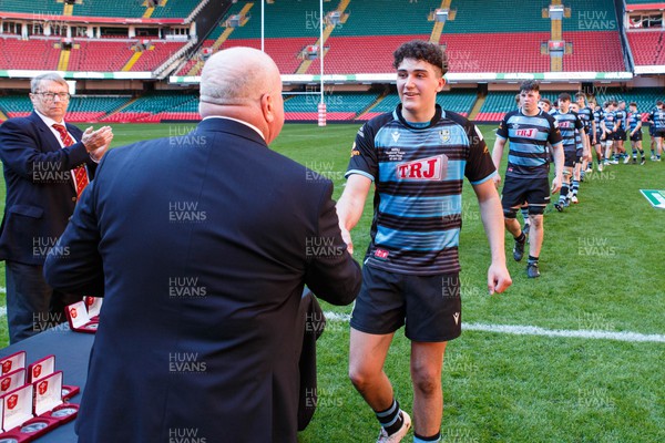 070423 - Ammanford v Burry Port - WRU National Youth U18 Plate Final - Ammanford players receive their medals