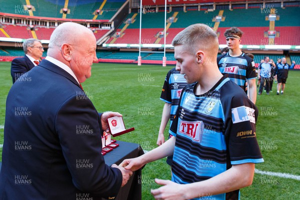 070423 - Ammanford v Burry Port - WRU National Youth U18 Plate Final - Ammanford team receive their medals