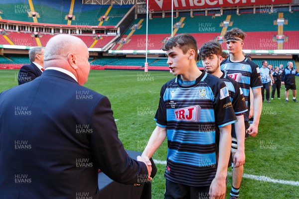 070423 - Ammanford v Burry Port - WRU National Youth U18 Plate Final - Ammanford team receive their medals