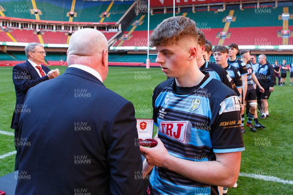 070423 - Ammanford v Burry Port - WRU National Youth U18 Plate Final - Ammanford team receive their medals