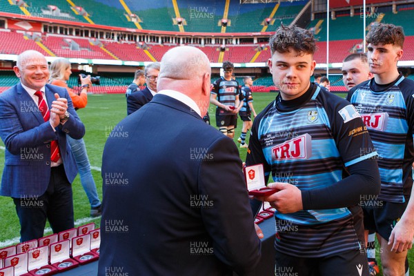 070423 - Ammanford v Burry Port - WRU National Youth U18 Plate Final - Ammanford team receive their medals