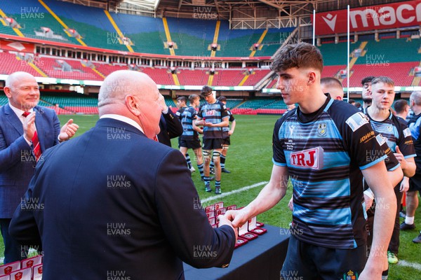 070423 - Ammanford v Burry Port - WRU National Youth U18 Plate Final - Ammanford team receive their medals