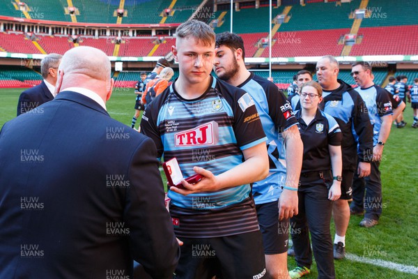 070423 - Ammanford v Burry Port - WRU National Youth U18 Plate Final - Ammanford team receive their medals