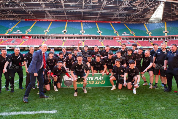 070423 - Ammanford v Burry Port - WRU National Youth U18 Plate Final - Burry Port celebrate winning the Plate final