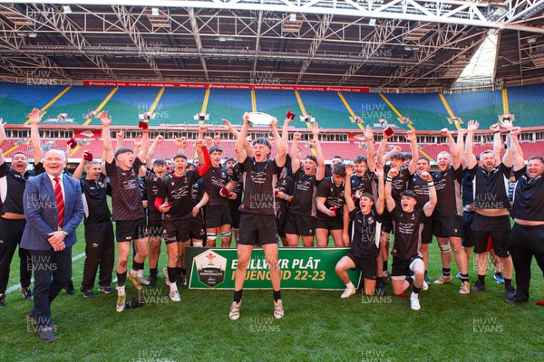 070423 - Ammanford v Burry Port - WRU National Youth U18 Plate Final - Burry Port celebrate winning the Plate final