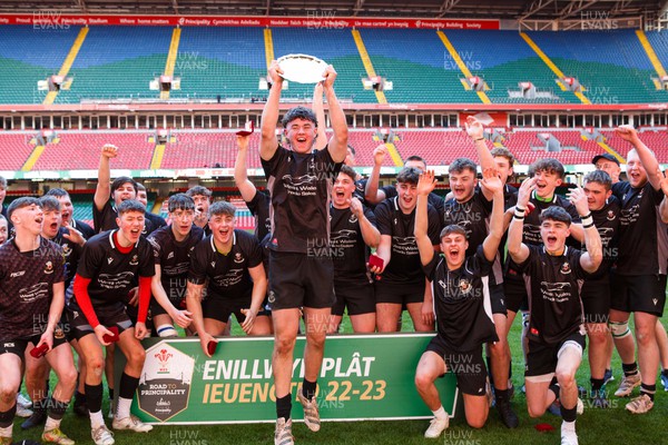 070423 - Ammanford v Burry Port - WRU National Youth U18 Plate Final - Burry Port celebrate winning the Plate final