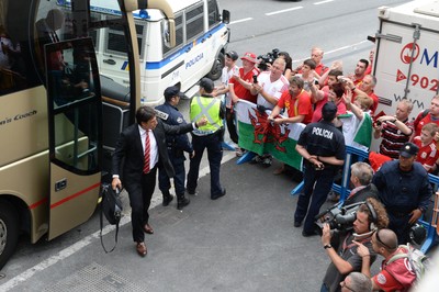 090914 - Andorra v Wales - 2016 Euro Qualifier -Wales manager Chris Coleman steps off the bus as the team arrive ahead of kick off