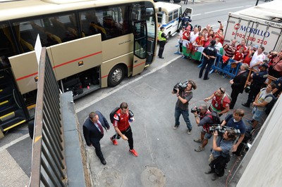 090914 - Andorra v Wales - 2016 Euro Qualifier -Gareth Bale steps off the bus as the team arrive ahead of kick off