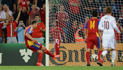090914 - Andorra v Wales - 2016 Euro Qualifier -Ildefons Lima (6) of Andorra scores goal