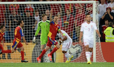 090914 - Andorra v Wales - 2016 Euro Qualifier -Ildefons Lima (6) of Andorra celebrates his goal