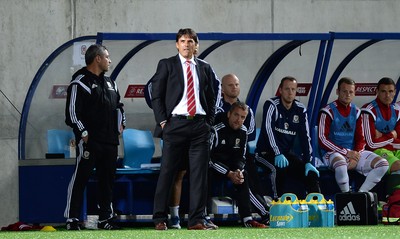 090914 - Andorra v Wales - 2016 Euro Qualifier -Wales Manager Chris Coleman looks on