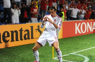090914 - Andorra v Wales - 2016 Euro Qualifier -Gareth Bale of Wales celebrates his second goal
