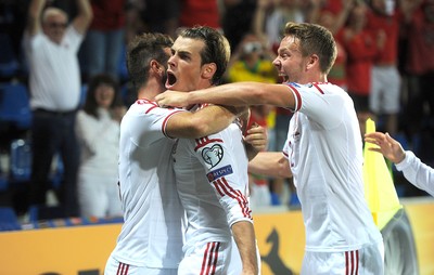090914 - Andorra v Wales - 2016 Euro Qualifier -Gareth Bale of Wales celebrates his second goal
