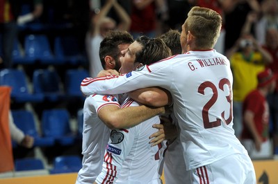 090914 - Andorra v Wales - 2016 Euro Qualifier -Gareth Bale of Wales celebrates his second goal