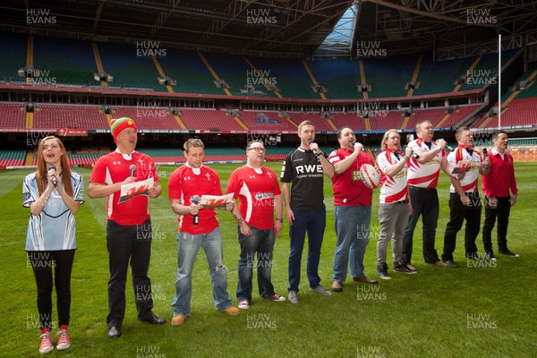 130313 - Anthem singing at The Millennium Stadium - Celebrities including Sophie Evans, Wynne Evans, Wyn Davies of Only Men Aloud, Tenors of Rock,  and Derek Brockway gather at the Millennium Stadium to belt out the Welsh National Anthem