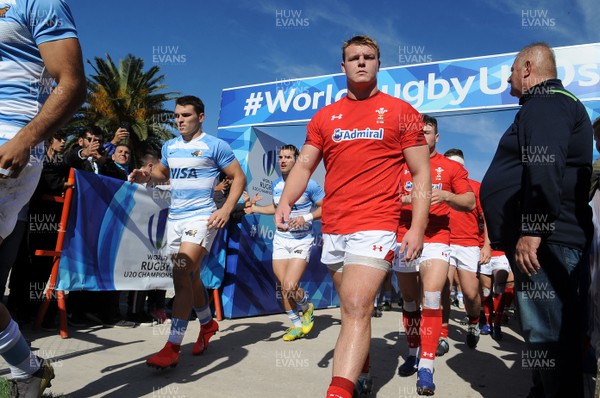 040619 - Argentina U20 v Wales U20 - World Rugby Under 20 Championship -  Dewi Lake of Wales leads his team out for the start of the match 
