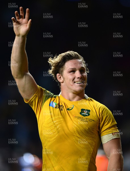 251015 - Argentina v Australia - Rugby World Cup Semi Final 2015 -Michael Hooper of Australia waves to the crowd at the end of the game