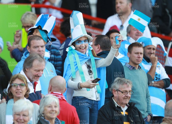 250915 - Argentina v Georgia - Rugby World Cup - Argentina fans enjoy the game at Kingsholm