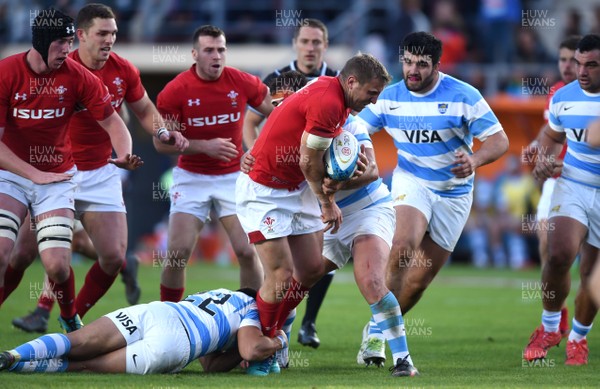 090618 - Argentina v Wales - International Rugby Union - Hadleigh Parkes of Wales is tackled by Jeronimo de le Fuente of Argentina
