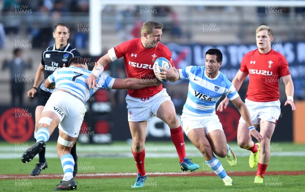 090618 - Argentina v Wales - International Rugby Union - Hadleigh Parkes of Wales is tackled by Marcos Kremer of Argentina