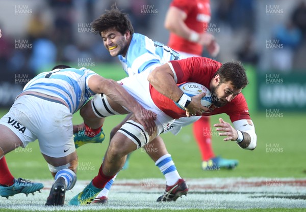 090618 - Argentina v Wales - International Rugby Union - Josh Turnbull of Wales is tackled by Marcos Kremer of Argentina