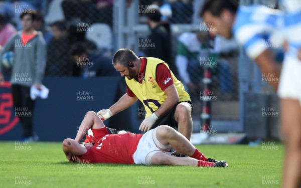 090618 - Argentina v Wales - International Rugby Union - James Davies of Wales is treated by Dr Geoff Davies