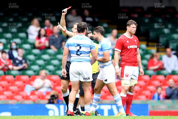 100721 - Argentina v Wales - International Rugby - Juan Cruz Mallia of Argentina is shown a red card