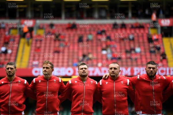 100721 - Argentina v Wales - International Rugby - Jonah Holmes, Hallam Amos, Owen Lane, Dillon Lewis and Gareth Thomas during the anthems