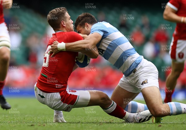 100721 - Argentina v Wales - Summer International Series - Juan Cruz Mallia of Argentina is given a red card for this tackle on Kieran Hardy of Wales