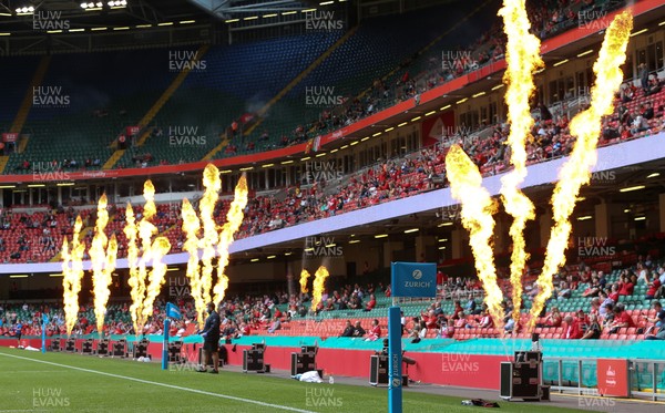 100721 - Argentina v Wales, Summer International First Test - Pyrotechnics at the stadium as the team run out