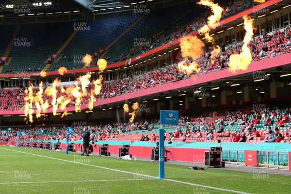100721 - Argentina v Wales, Summer International First Test - Pyrotechnics at the stadium as the team run out