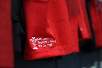 110726 - Argentina v Wales - Nations Championship - Kane James of Wales jersey in the changing room