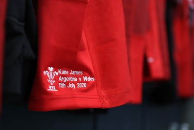 110726 - Argentina v Wales - Nations Championship - Kane James of Wales jersey in the changing room
