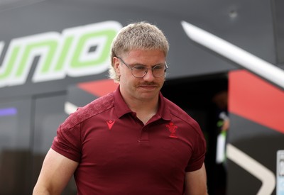 110726 - Argentina v Wales - Nations Championship - Aaron Wainwright of Wales arrives at the stadium