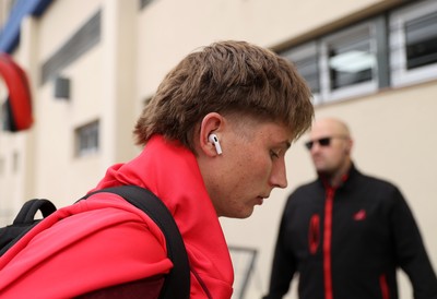 110726 - Argentina v Wales - Nations Championship - Ellis Mee of Wales arrives at the stadium