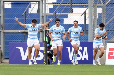 110726 - Argentina v Wales - Nations Championship - Justo Piccardo of Argentina celebrates scoring a try