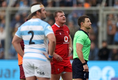110726 - Argentina v Wales - Nations Championship - Dewi Lake of Wales with Referee Paul Williams 