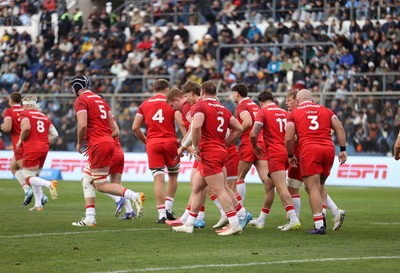 110726 - Argentina v Wales - Nations Championship - Rhys Carre of Wales celebrates scoring a try with team mates