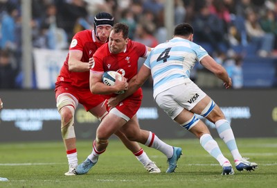 110726 - Argentina v Wales - Nations Championship - Ryan Elias of Wales is tackled by Guido Petti of Argentina 