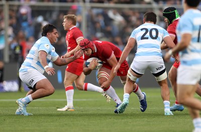 110726 - Argentina v Wales - Nations Championship - James Botham of Wales is challenged by Pablo Matera of Argentina 
