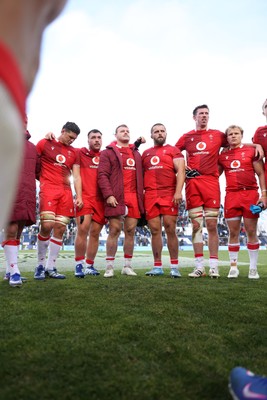 110726 - Argentina v Wales - Nations Championship - Dewi Lake of Wales in the team huddle