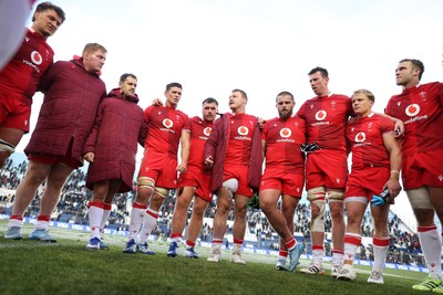 110726 - Argentina v Wales - Nations Championship - Dewi Lake of Wales in the team huddle