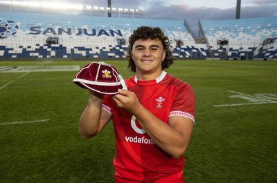 110726 - Argentina v Wales - Nations Championship - Kane James of Wales receives his first cap